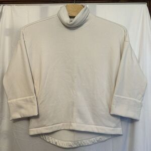 Athleta Cozy Karma‎ Funnel Neck Sweatshirt Size Small White Ivory Tunic Pockets